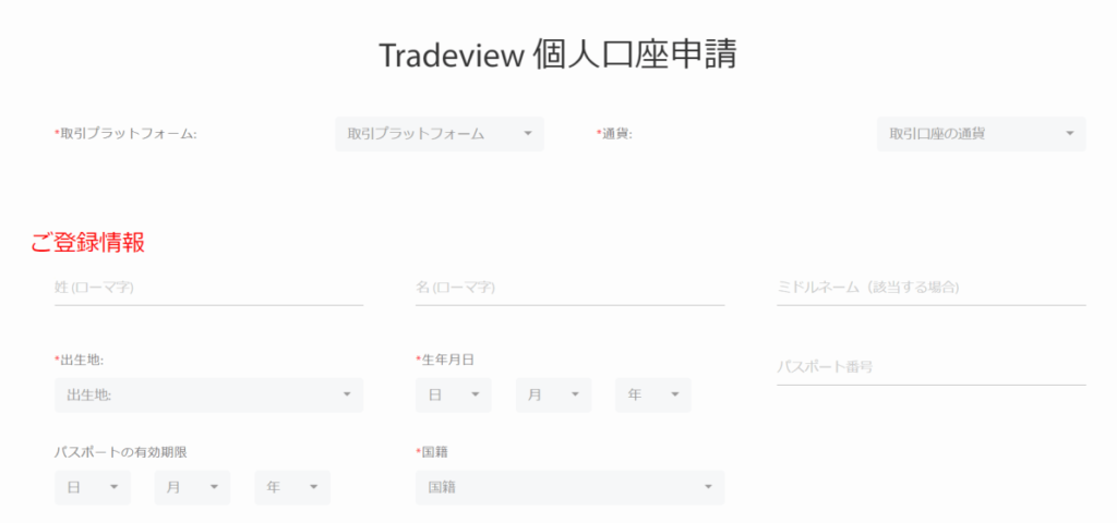 Tradeviewの新規口座開設は「Tradeview個人口座申請」というページで行う