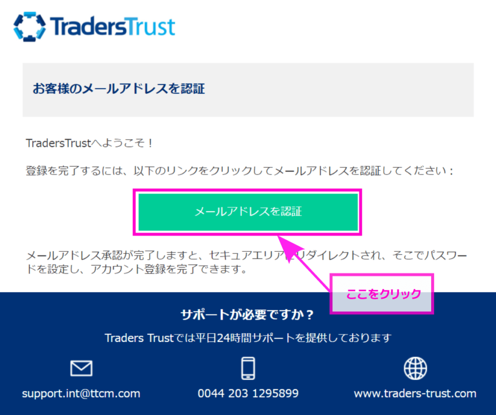 TradersTrustの口座開設フォーム-メールアドレスの認証メール